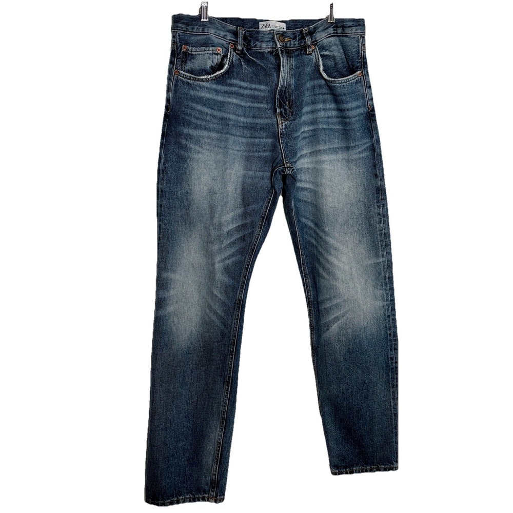 Zara jeans Women 12 Kurabo Denim Med Wash High Rise  Distressed 5 Pocket Straigh
